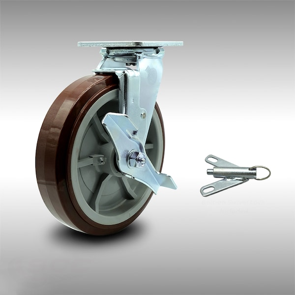 8 Inch SS Polyurethane Caster with Ball Bearing and Brake/Swivel Lock SCC